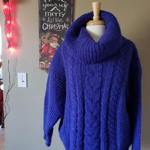 Wool mohair cobalt blue cowl neck sweater